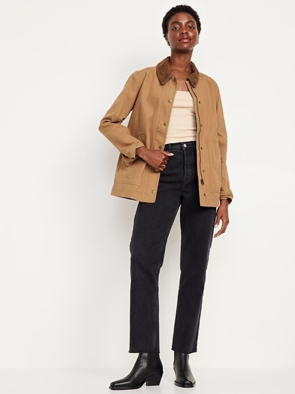 Tan Barn Jacket with Corduroy Collar - Women